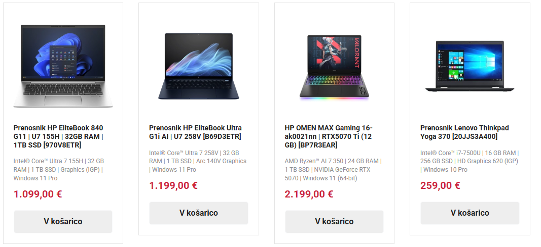 Slika ponudbe podjetja SO d.o.o. za prenosnike